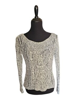 Free People Marled Cable Knit Sweater XS Boho Open Knit Linen Blend